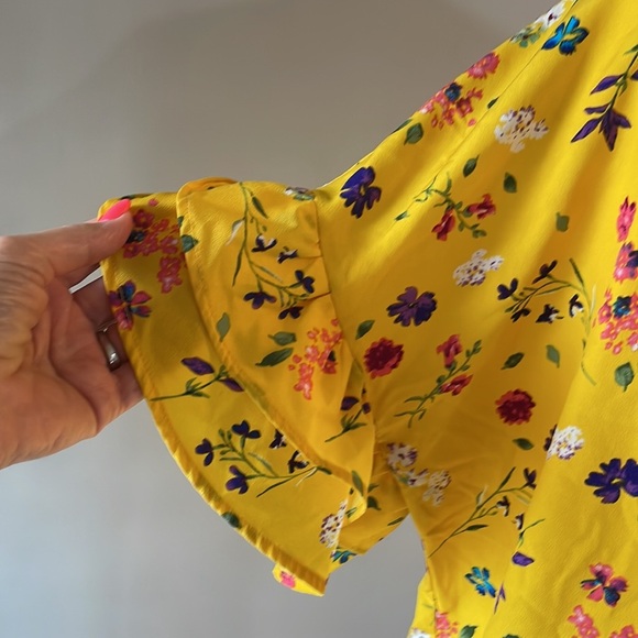 PLEIONE yellow floral garden blouse shirt sleeve tiered ruffle size XL - Picture 2 of 10